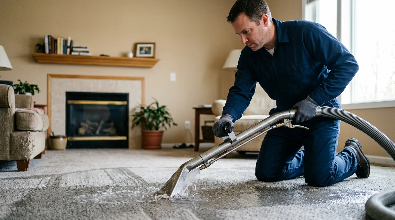 Water damage restoration technician working near Newhall, WV